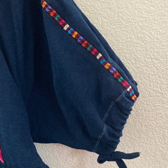 Embroidered Navy Dress South American design tie back boho 1060’s - Picture 3 of 9